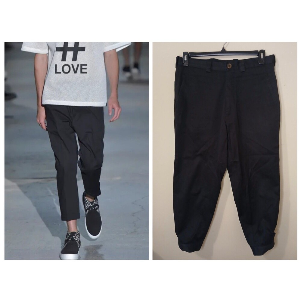 PORTS 1961 Unisex Pants Sz 33/34 Cropped Black Cotton Banded Hem $540 Italy